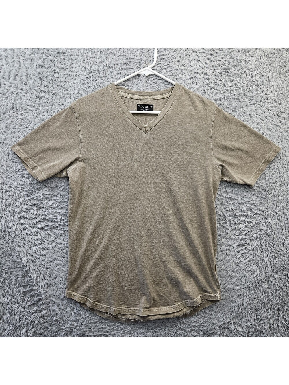 GOODLIFE USA T Shirt Men Medium Brown Curve Hem Cotton Made in USA